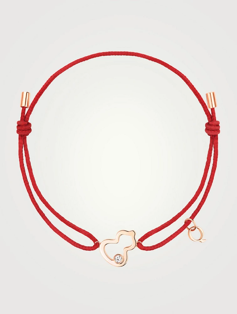 Wulu 18K Rose Gold Red Cord Bracelet With Diamond