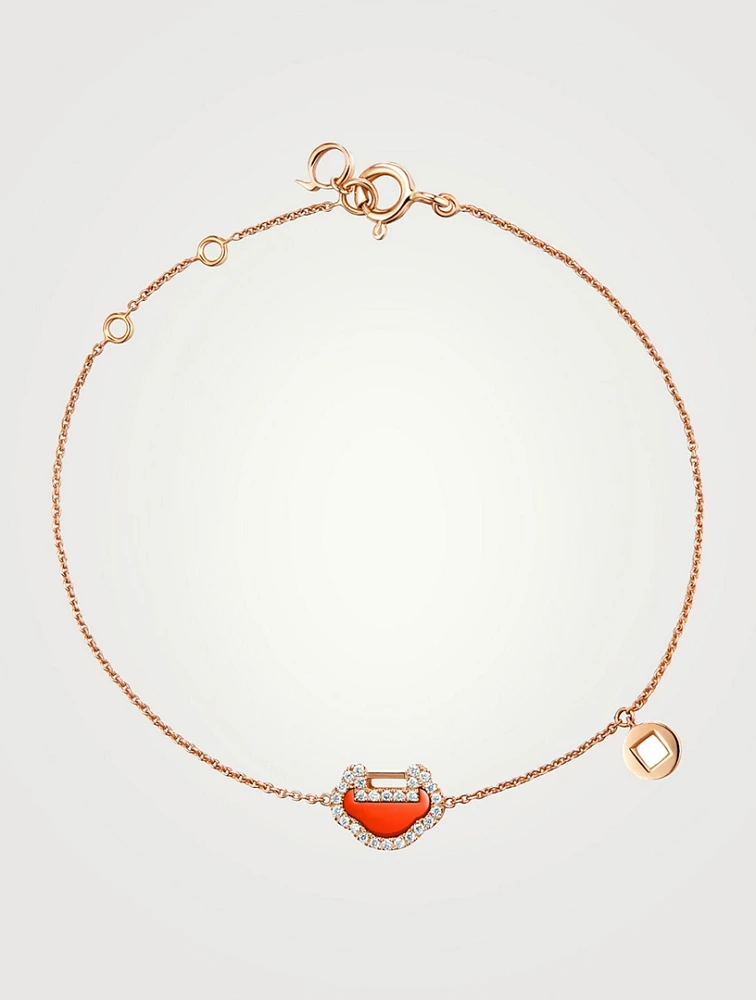 Petite Yu Yi 18K Rose Gold Bracelet With Red Agate And Diamonds
