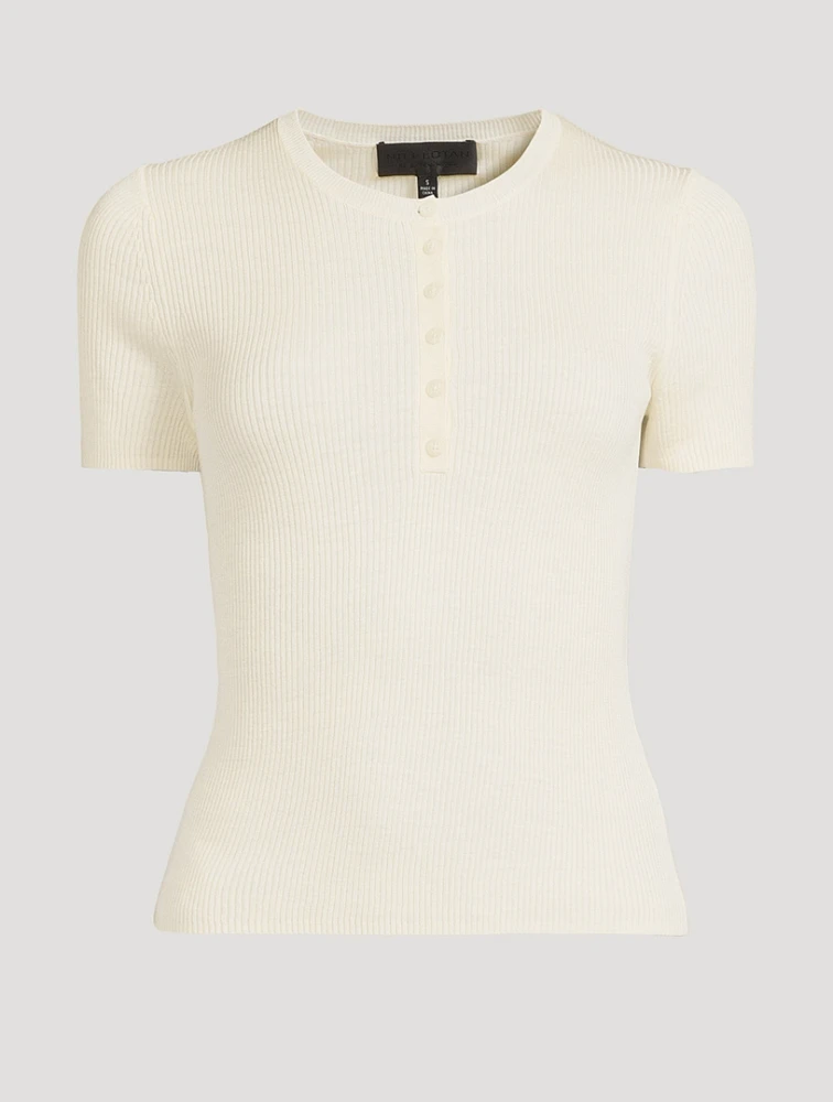Francene Rib-Knit Silk T-Shirt
