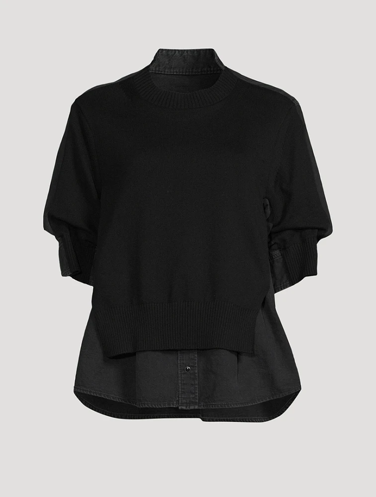 Denim Mix Knit Short-Sleeve Shirt