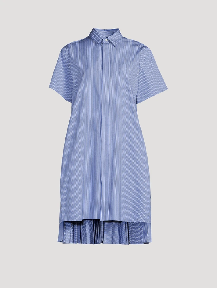 Striped Poplin Short-Sleeve Shirt Dress