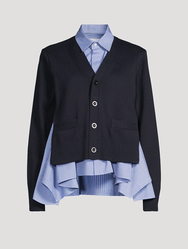 Mixed-Media Cardigan With Shirt