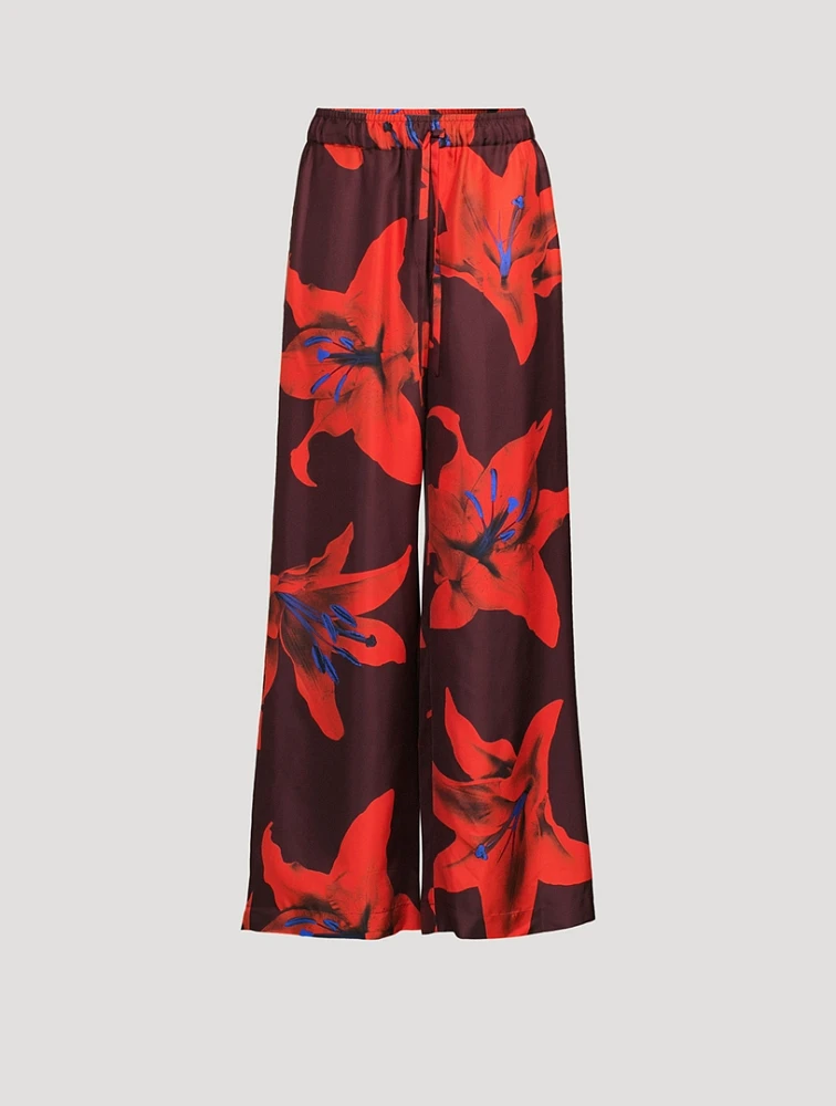 Silk Pajama Pants Lily Print