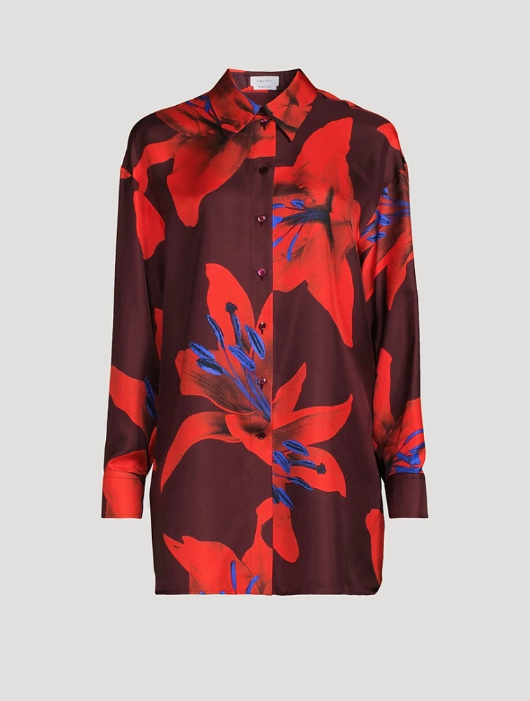 Silk Pajama Shirt Lily Print
