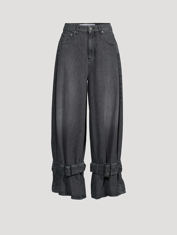 Wide-Leg Jeans With Buckled Cuffs