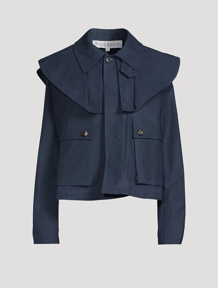 Oversized Collar Waxed Cotton Jacket