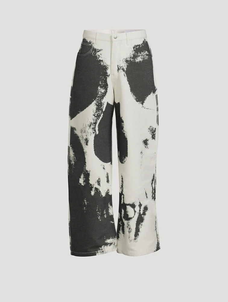 Skull Jacquard Relaxed Denim Pants