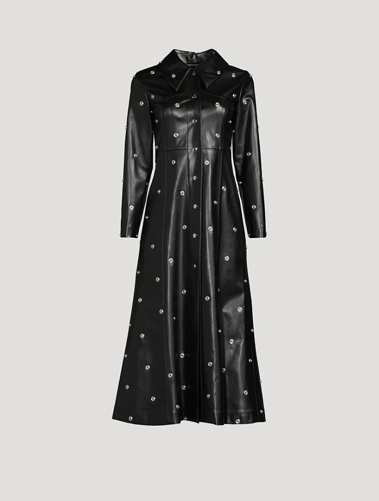 Embellished Faux Leather Shirt Dress