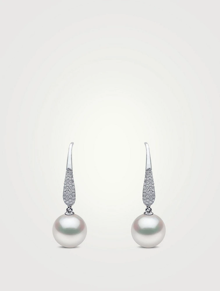 18K White Gold Pearl And Diamond Drop Earrings