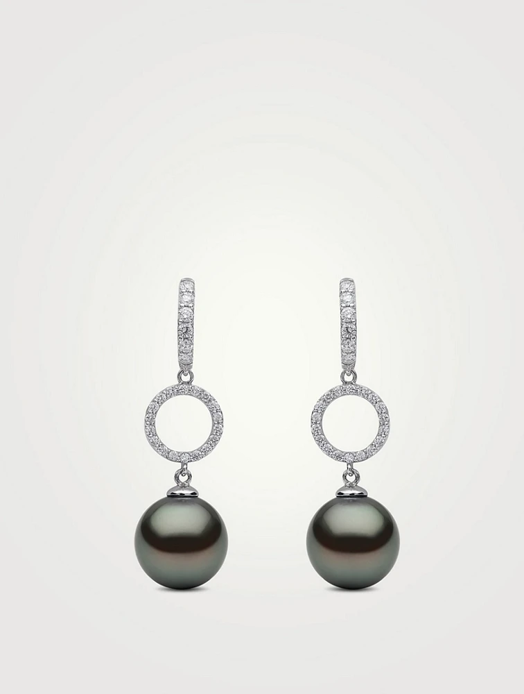 18K White Gold Pearl And Diamond Circle Drop Earrings