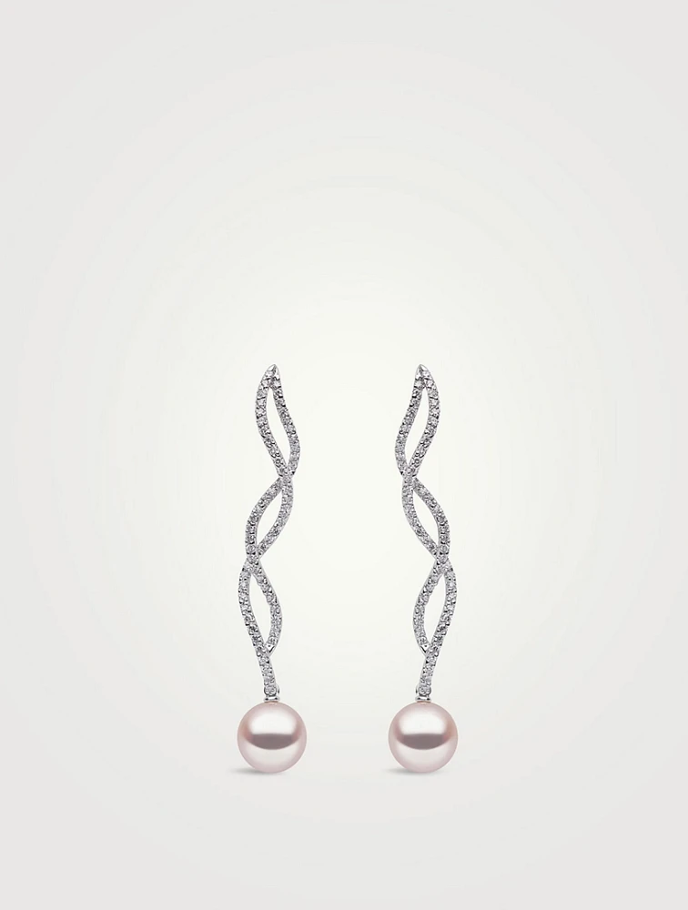 18K White Gold Pearl And Diamond Earrings