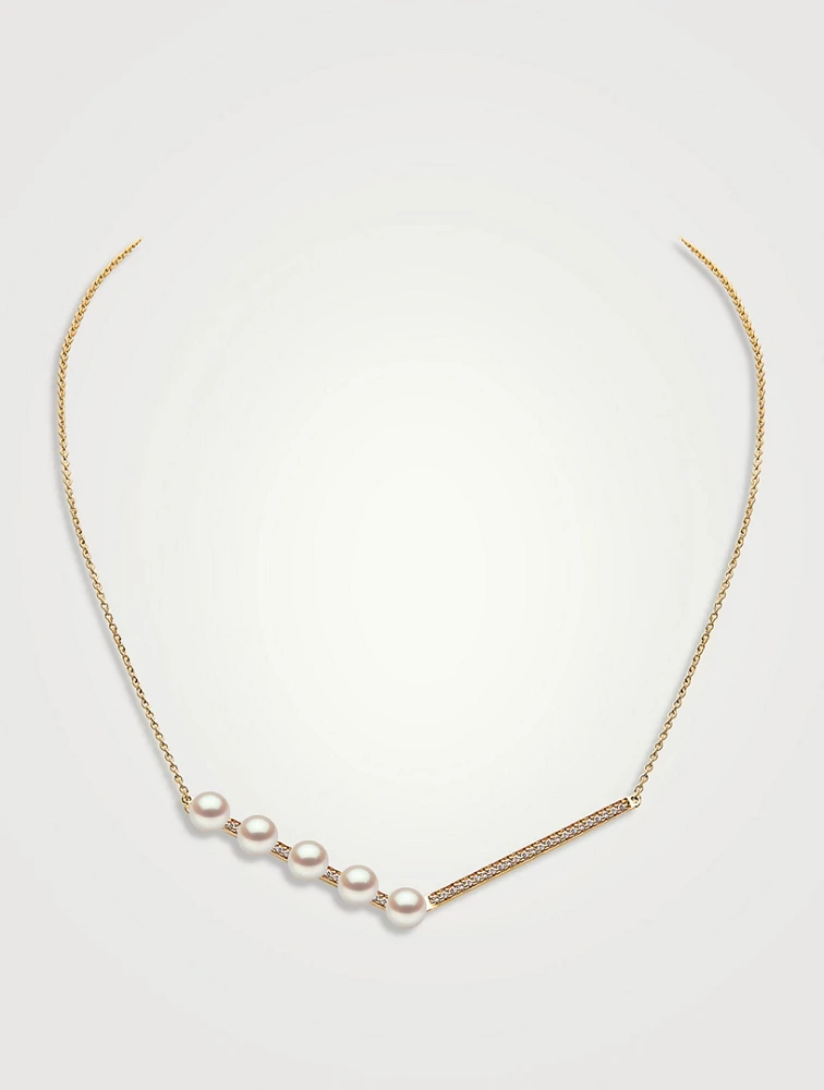 Trend 18K Gold Pearl And Diamond Contrast Necklace