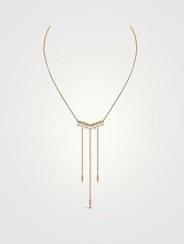 Trend 18K Gold Pearl And Diamond Heart Necklace