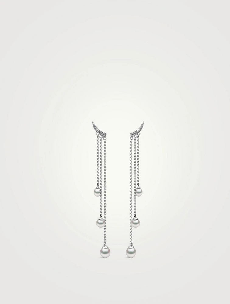 Trend 18K White Gold Pearl And Diamond Apex Earrings