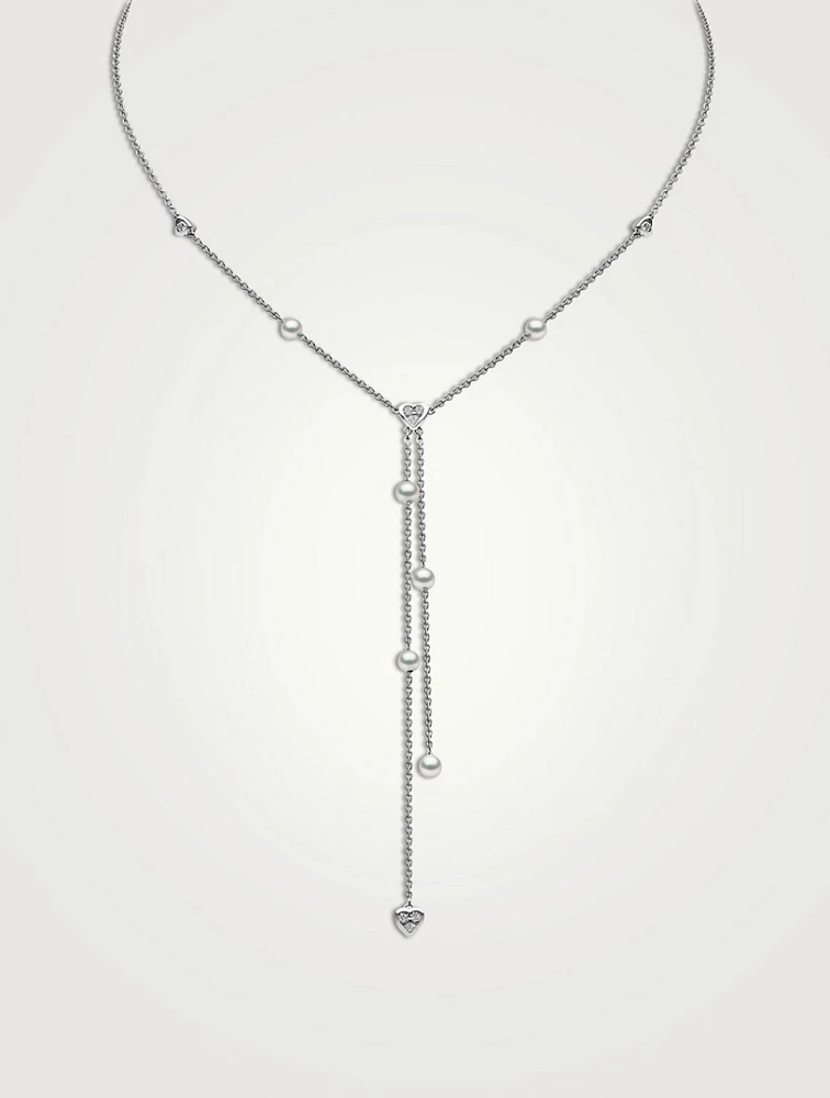 Trend 18K White Gold Pearl And Diamond Cluster Y Necklace