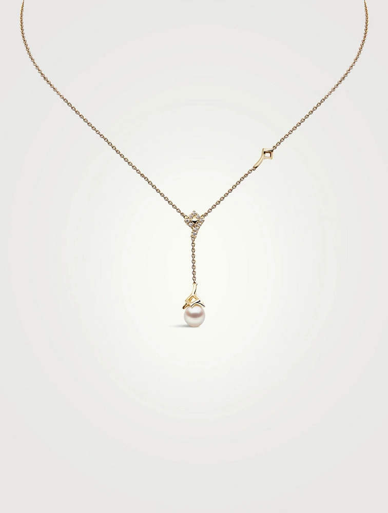 Trend 18K Gold Pearl And Diamond Motif Chain Drop Necklace
