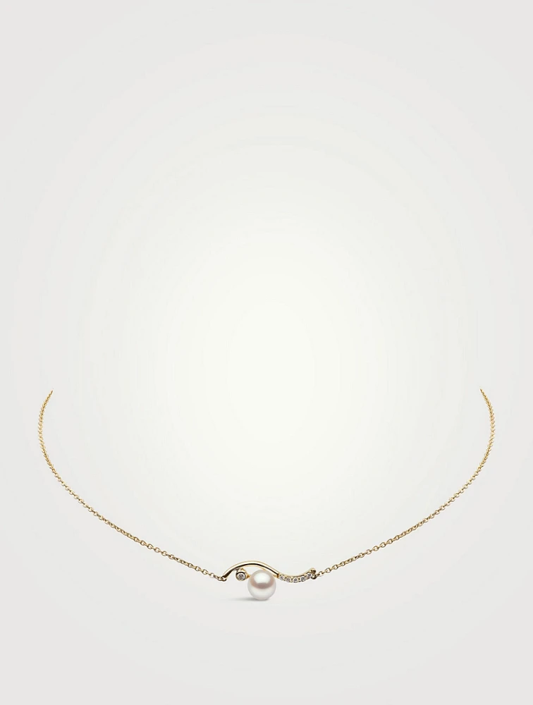 Trend 18K Gold Pearl And Diamond Curve Necklace
