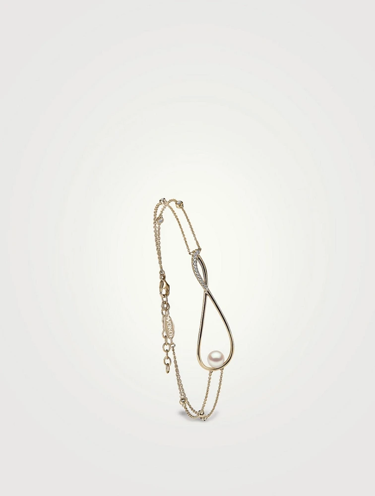 Sleek 18K Gold Akoya Pearl And Diamond Infinity Bracelet