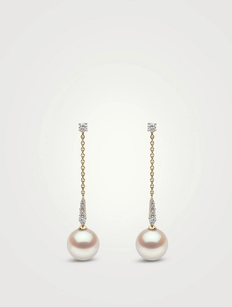 Trend 18K Gold Pearl And Diamond Drop Chain Earrings