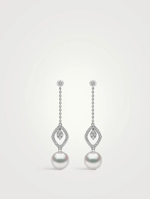 Trend 18K White Gold Pearl And Diamond Halo Chain Drop Earrings