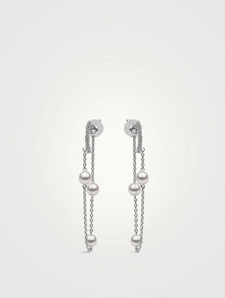 Trend 18K White Gold Pearl And Diamond Chain Earrings