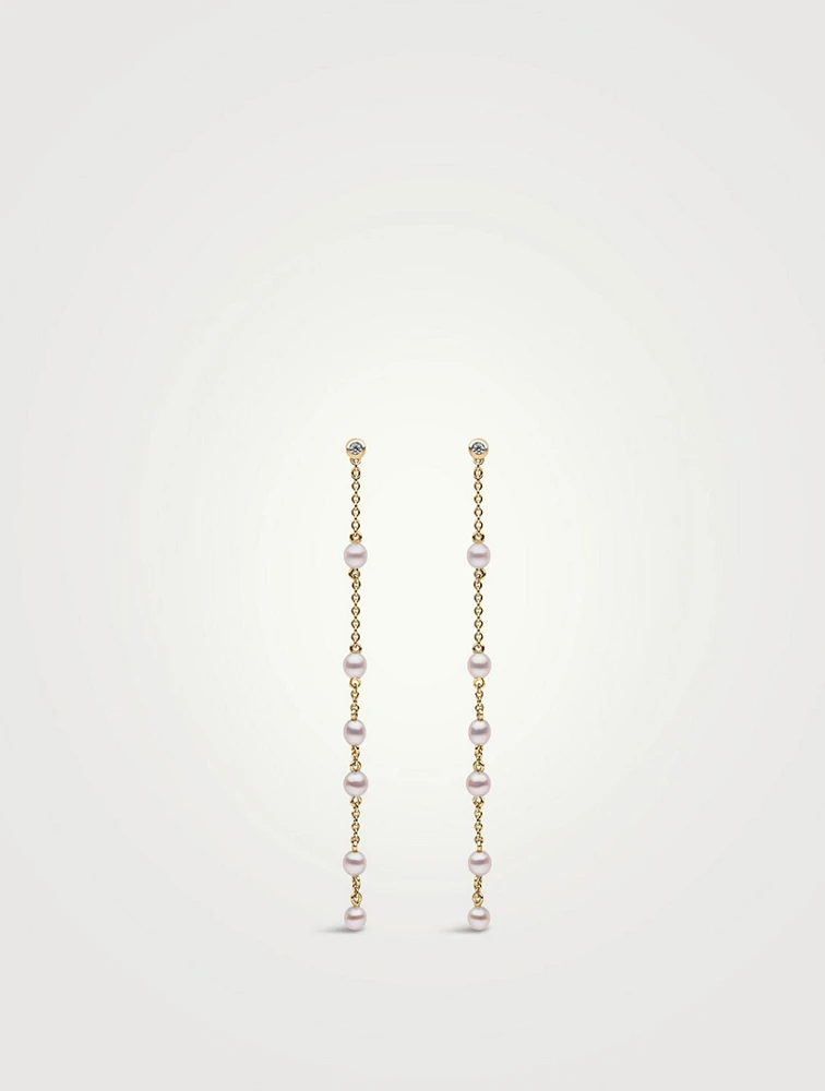 Trend 18K Gold Pearl And Diamond Drop Earrings
