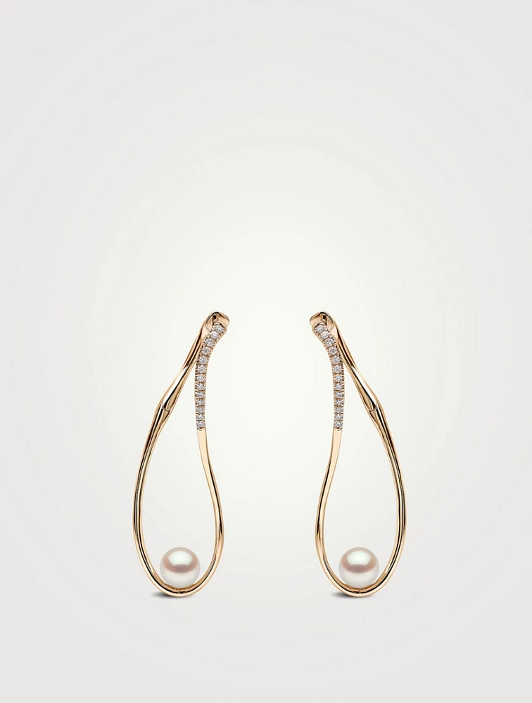 Sleek 18K Gold Akoya Pearl And Diamond Infinity Earrings