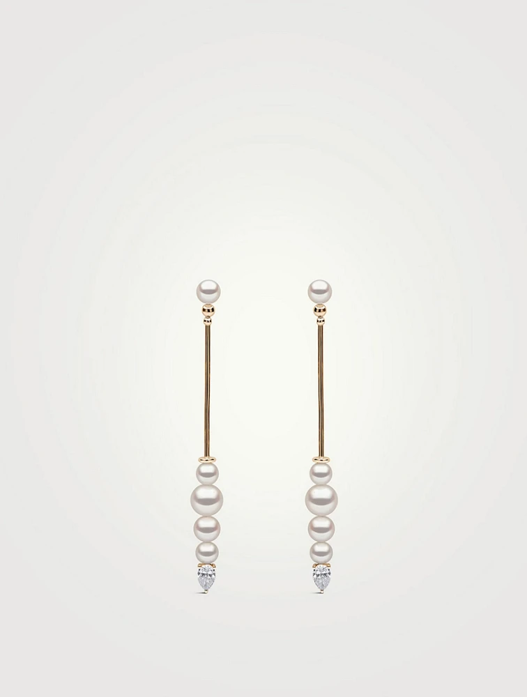 Sleek 18K Gold Pearl And Diamond Earrings