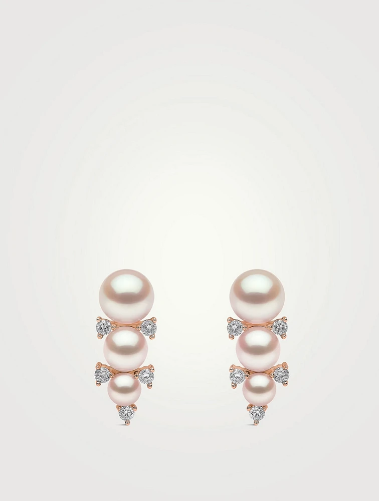 Sleek 18K Rose Gold Akoya Pearl And Diamond Stud Earrings