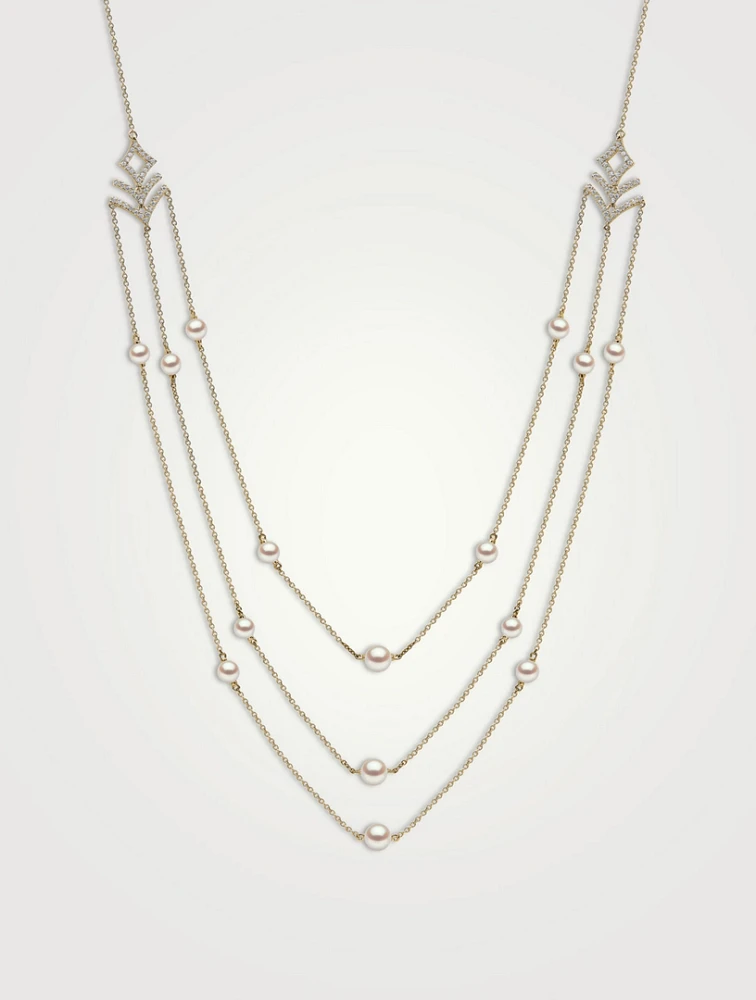 18K Gold Pearl And Diamond Layered Necklace