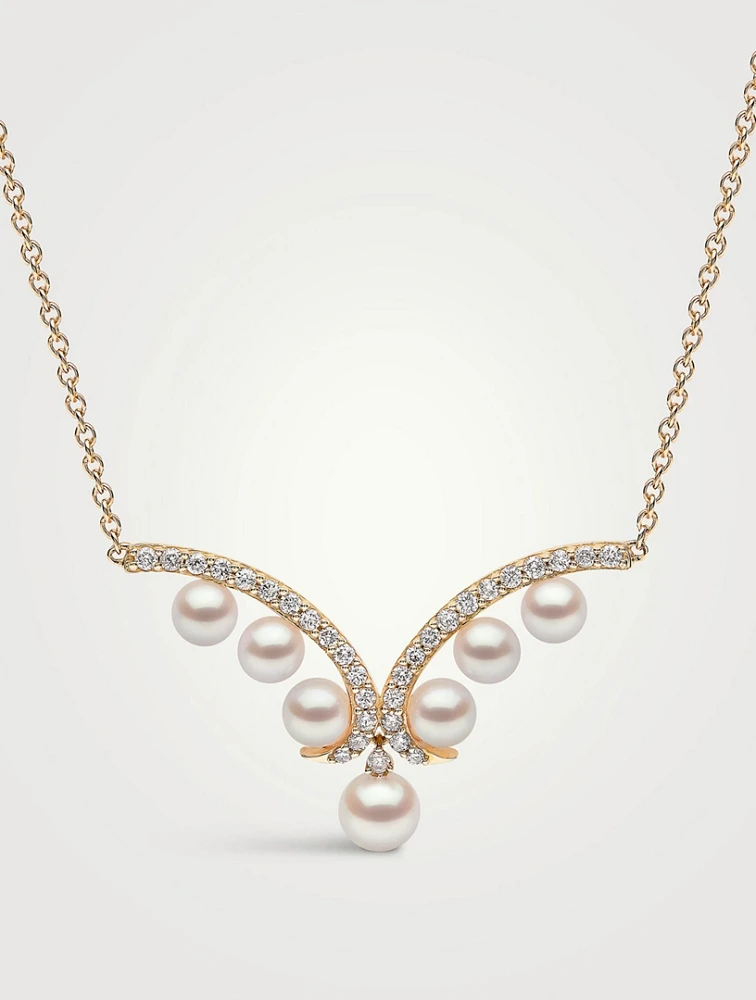 18K Gold Akoya Pearl And Diamond Necklace