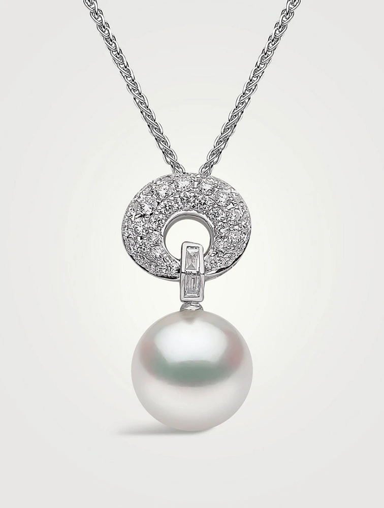 18K White Gold Pearl And Diamond Necklace