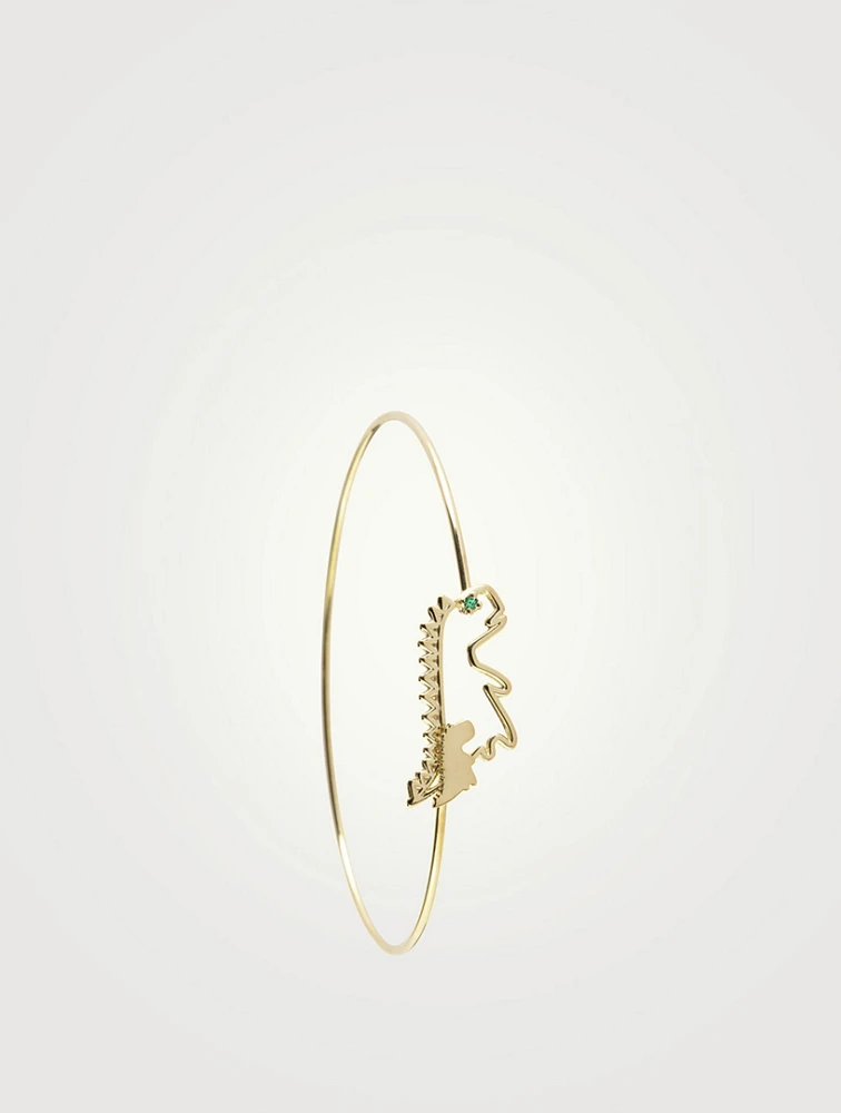 Pura 9K Gold Dino Esmeralda Bangle Bracelet With Emerald
