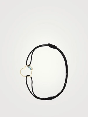 Pasiones Pura 9K Gold Corazon Cord Bracelet With Aquamarine
