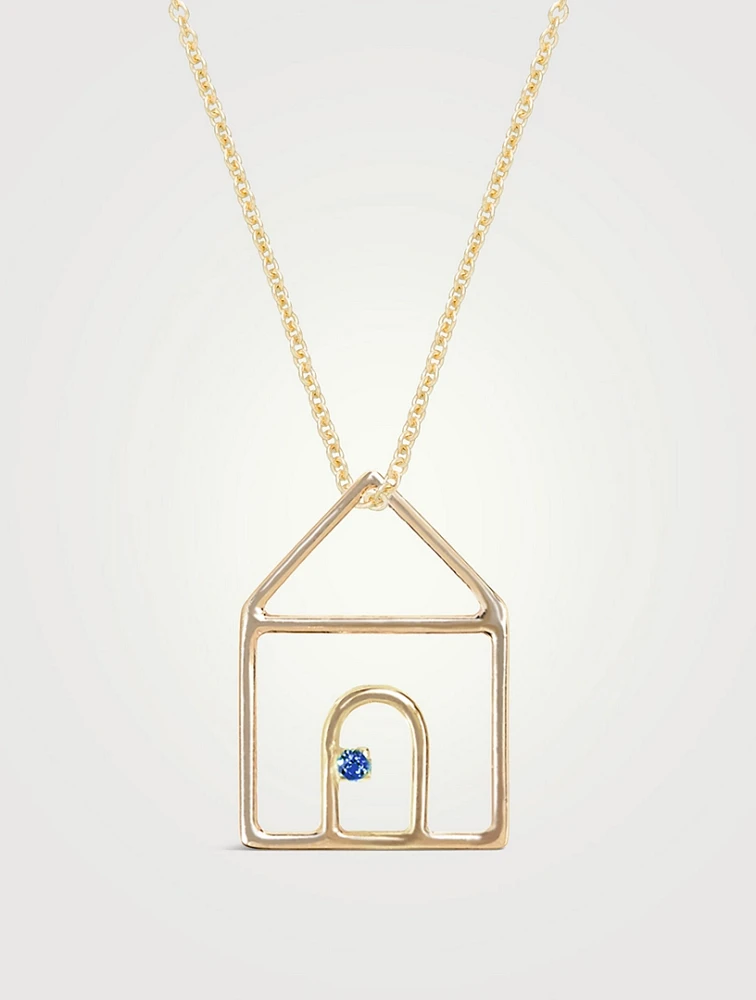 Pura 9K Gold Casita Zafiro Azul Pendant Necklace With Blue Sapphire