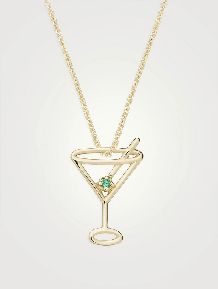 Pura 9K Gold Martini Esmeralda Pendant Necklace With Emerald