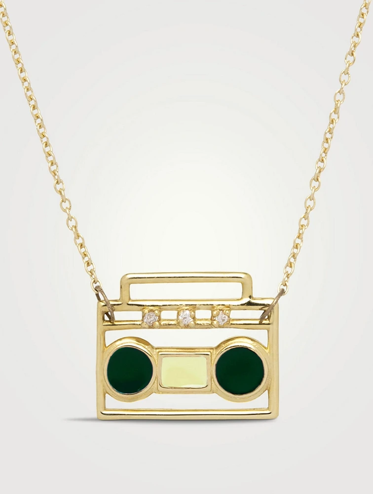 9K Gold Estereo Brillante Enamel Necklace With Diamond