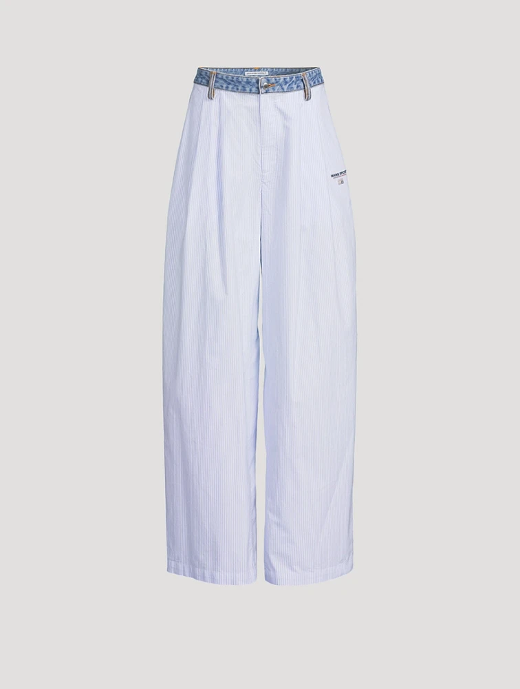 Barrel-Leg Oxford Trousers Stripe Print