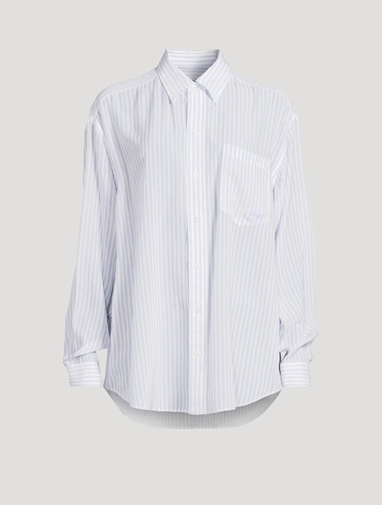 Oversized Silk Shirt Stripe Print