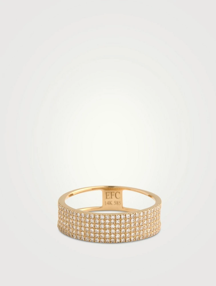14K Gold Cigar Band Ring With Diamonds