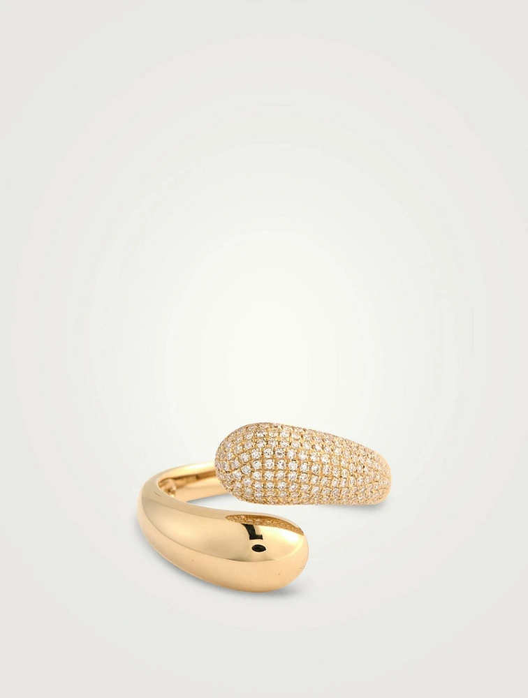 Jumbo 14K Gold Double Dome Ring With Diamonds