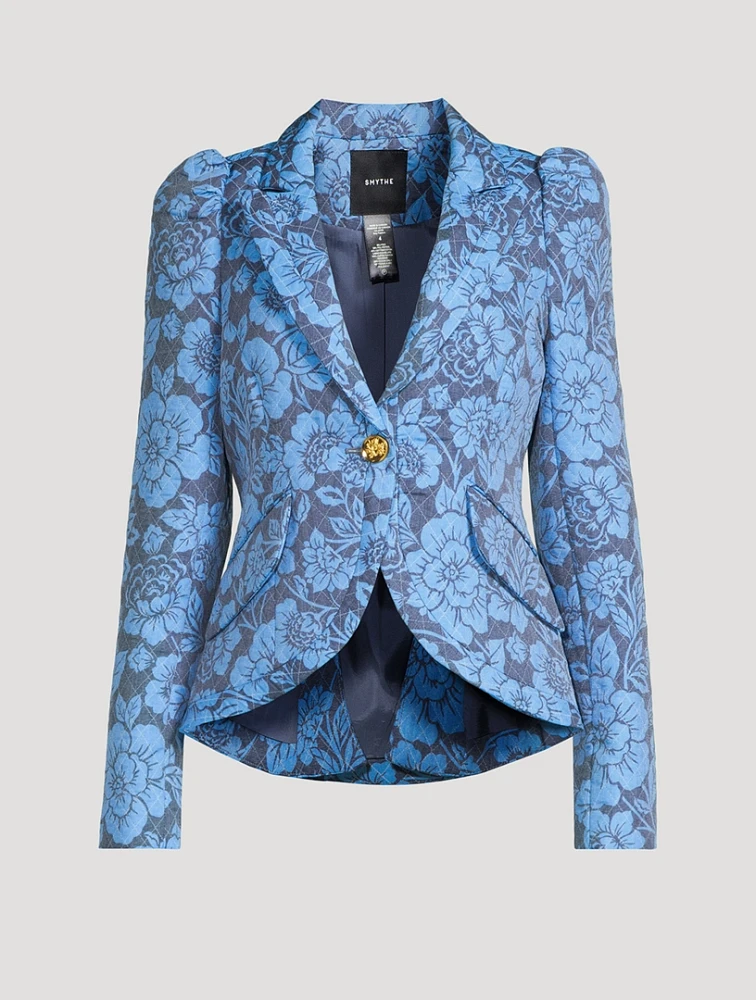 Puff-Sleeve Blazer Floral Print