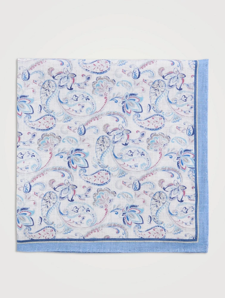 Linen Pocket Square In Paisley Print