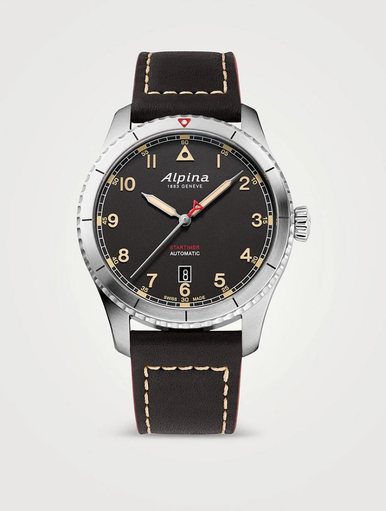 Startimer Pilot Automatic Stainless Steel Leather Strap Watch