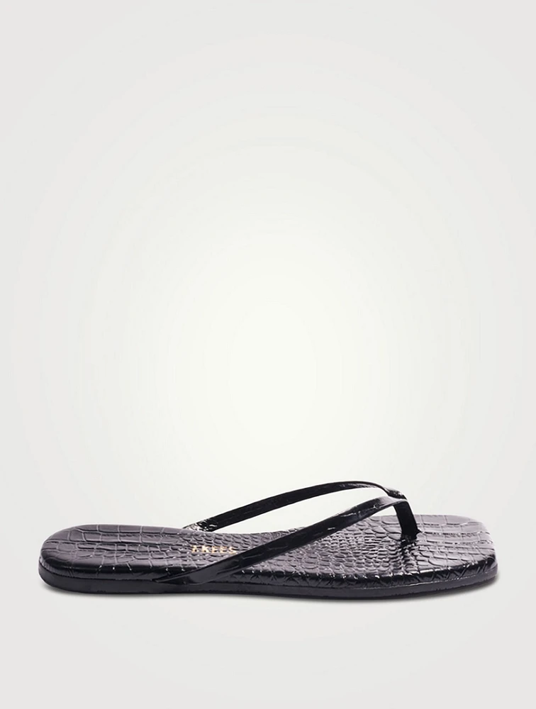 Lily Square-Toe Croc-Embossed Leather Flip-Flops