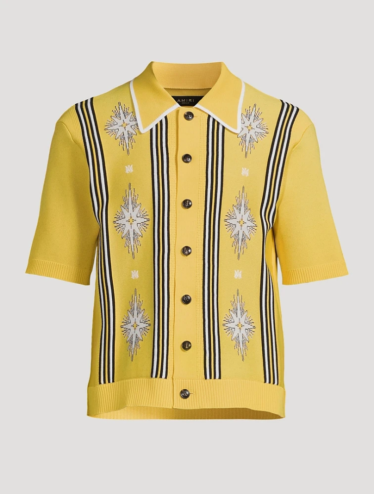 Starburst Button-Down Short-Sleeve Polo