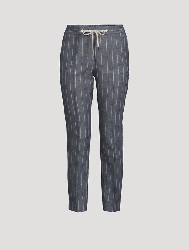 Drawstring Trousers Pinstripe Print