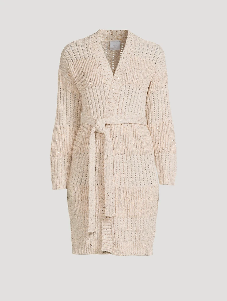 Belted Sequin Knit Cardigan