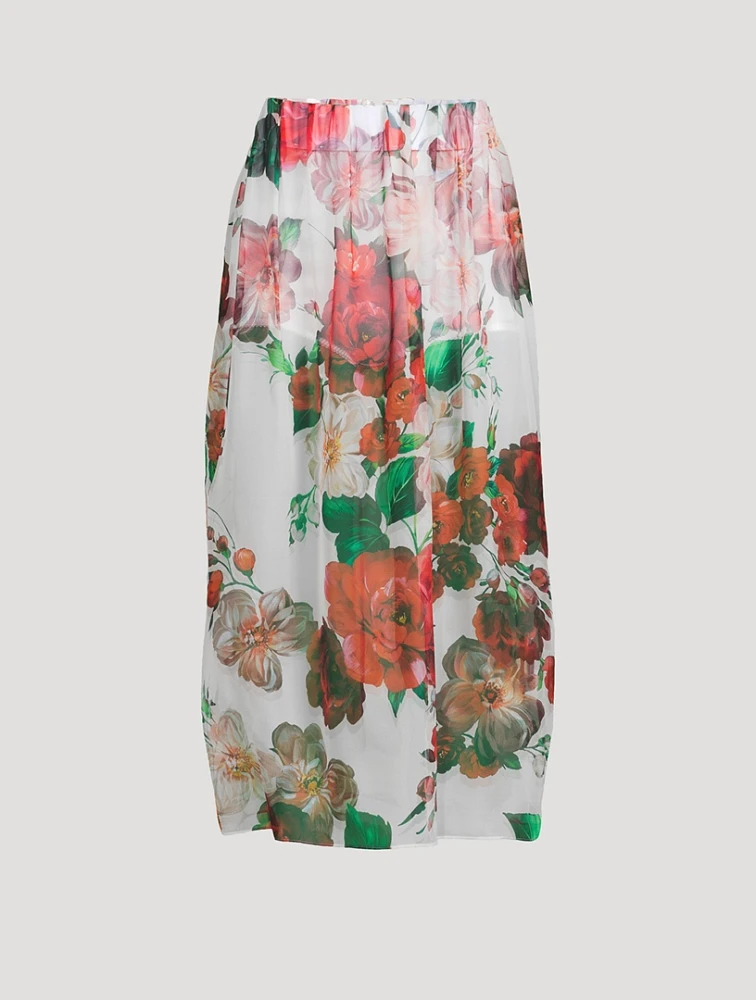 Chiffon Midi Skirt Rose Print