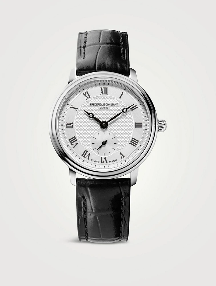 Slimline Small Seconds Stainless Steel Croc-Embossed Leather Strap Watch